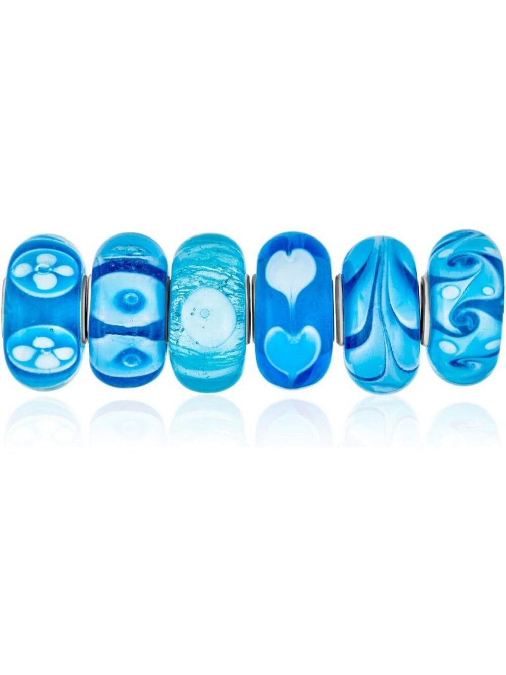 Stunning Mixed Blue Murano Glass Swirl Charm Bead for Bracelet - .925 Silver